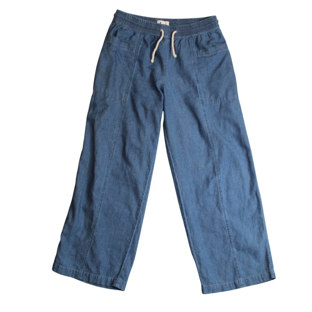 Pact Wide Leg Pants Womens Medium Blue Chambray Denim Pull On Organic Cotton